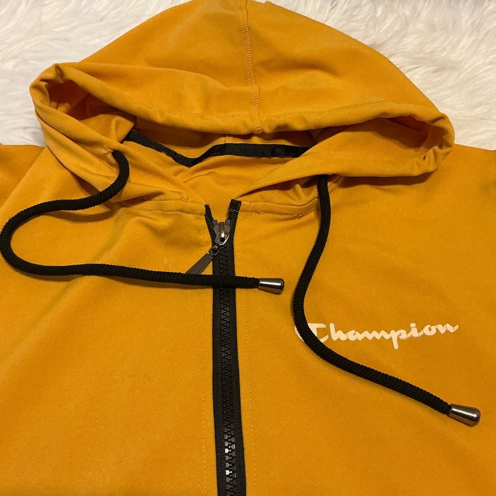Champion Mustard Yellow Zip-Up Hoodie with Black Accents
